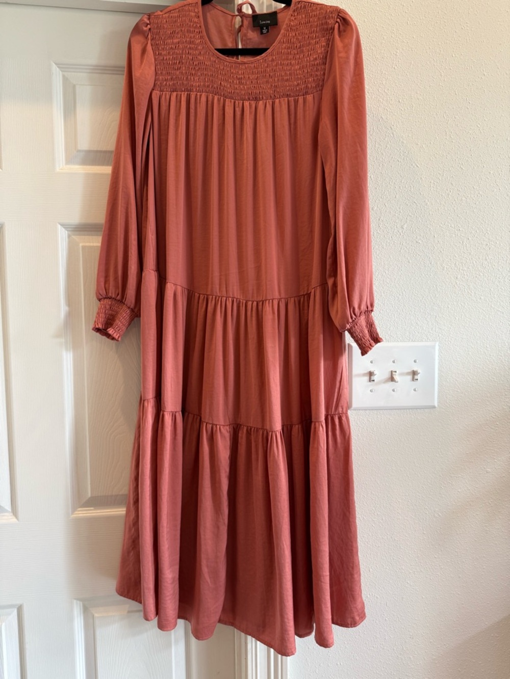 Lumiere Dusty Rose Long-Sleeve Tiered Midi Dress